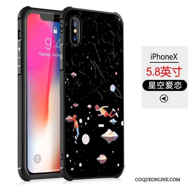 iPhone X Noir Étui Silicone Peinture Fluide Doux Incassable Coque