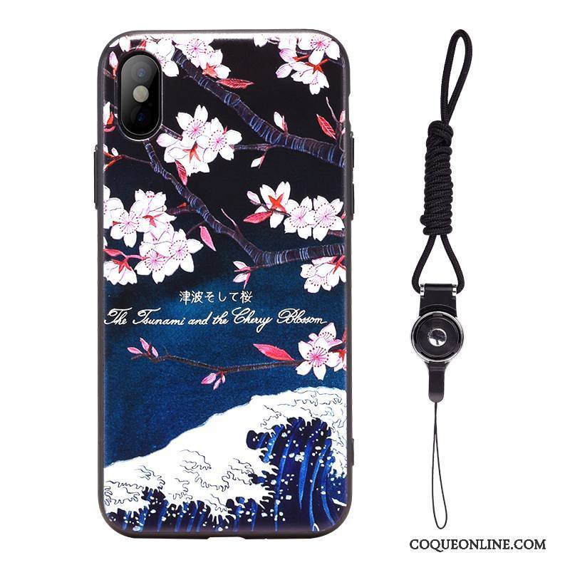 iPhone X Ornements Suspendus Grue Japonais Sakura Vintage Coque De Téléphone Gaufrage