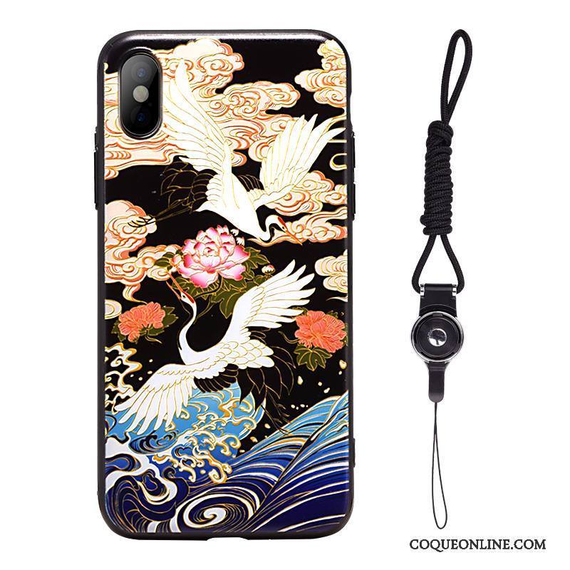 iPhone X Ornements Suspendus Grue Japonais Sakura Vintage Coque De Téléphone Gaufrage