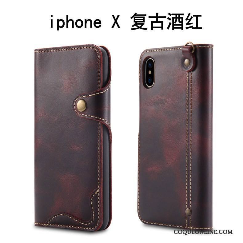 iPhone X Protection Étui Cuir Véritable Housse Ornements Suspendus Fluide Doux Coque De Téléphone