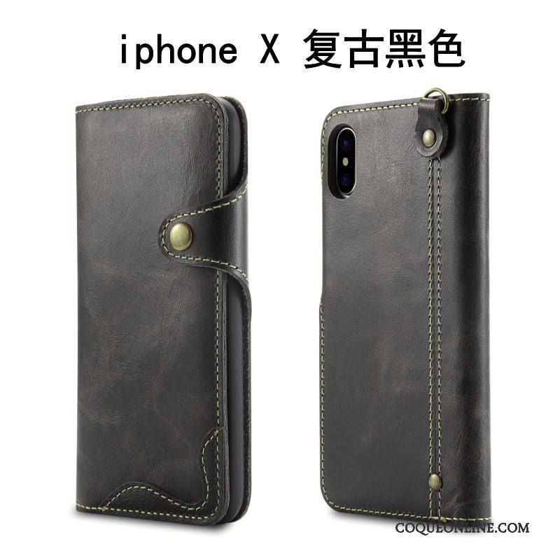 iPhone X Protection Étui Cuir Véritable Housse Ornements Suspendus Fluide Doux Coque De Téléphone