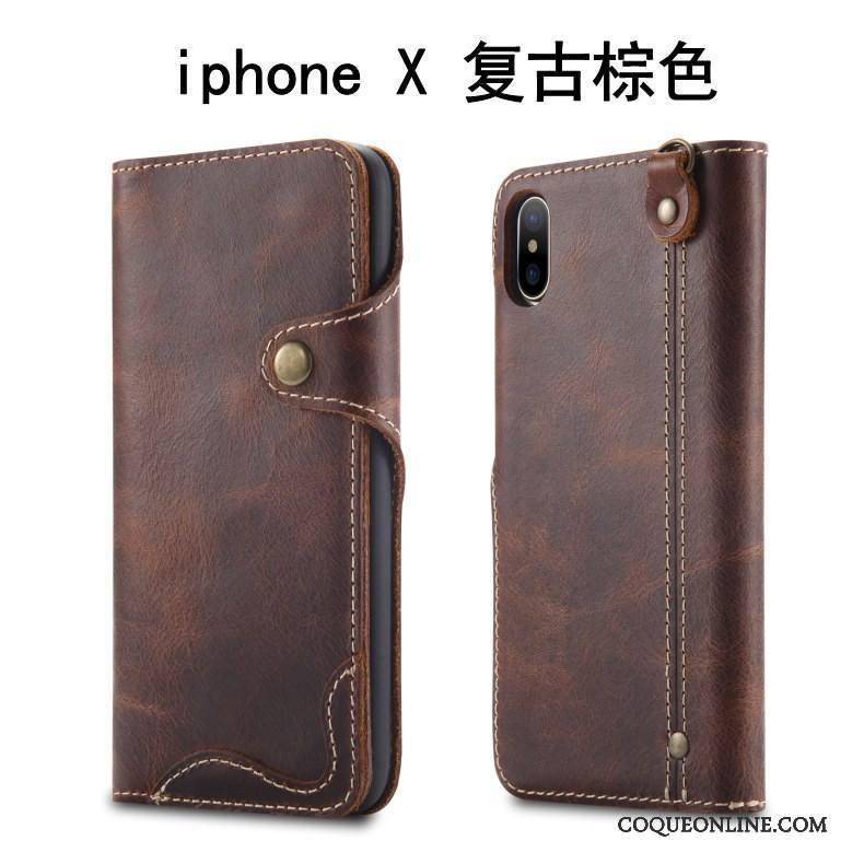 iPhone X Protection Étui Cuir Véritable Housse Ornements Suspendus Fluide Doux Coque De Téléphone