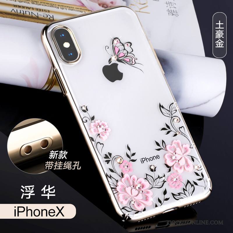iPhone X Strass Coque De Téléphone Rose Tout Compris Transparent Marque De Tendance Luxe