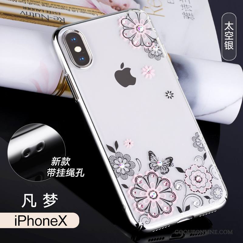 iPhone X Strass Coque De Téléphone Rose Tout Compris Transparent Marque De Tendance Luxe