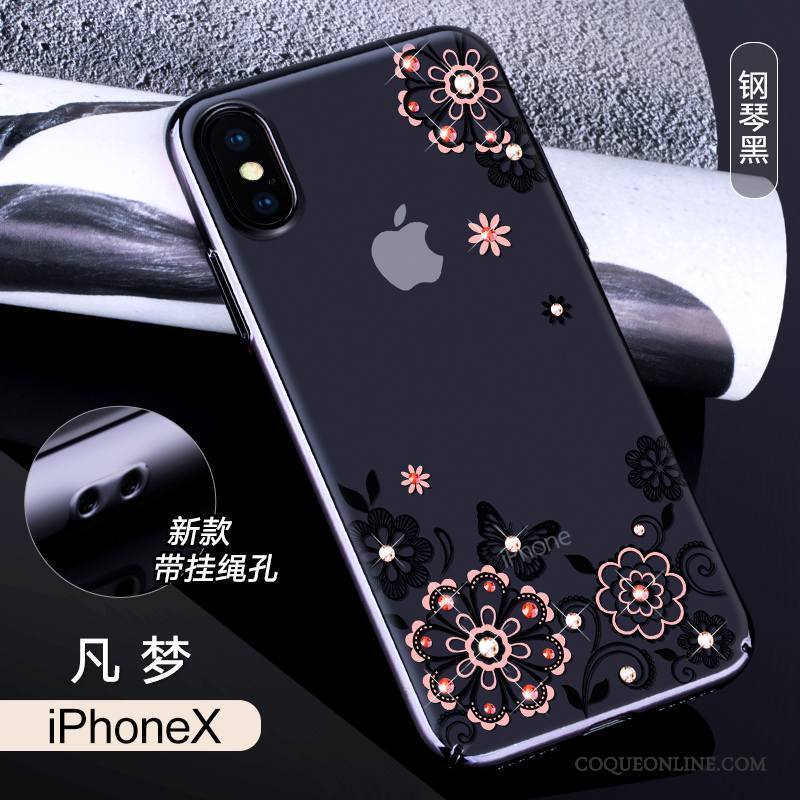 iPhone X Strass Coque De Téléphone Rose Tout Compris Transparent Marque De Tendance Luxe