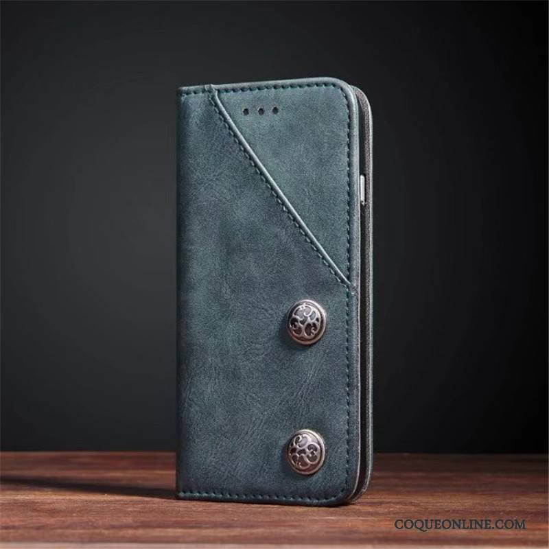 iPhone X Étui En Cuir Housse Texture Bleu Coque De Téléphone Vintage Protection