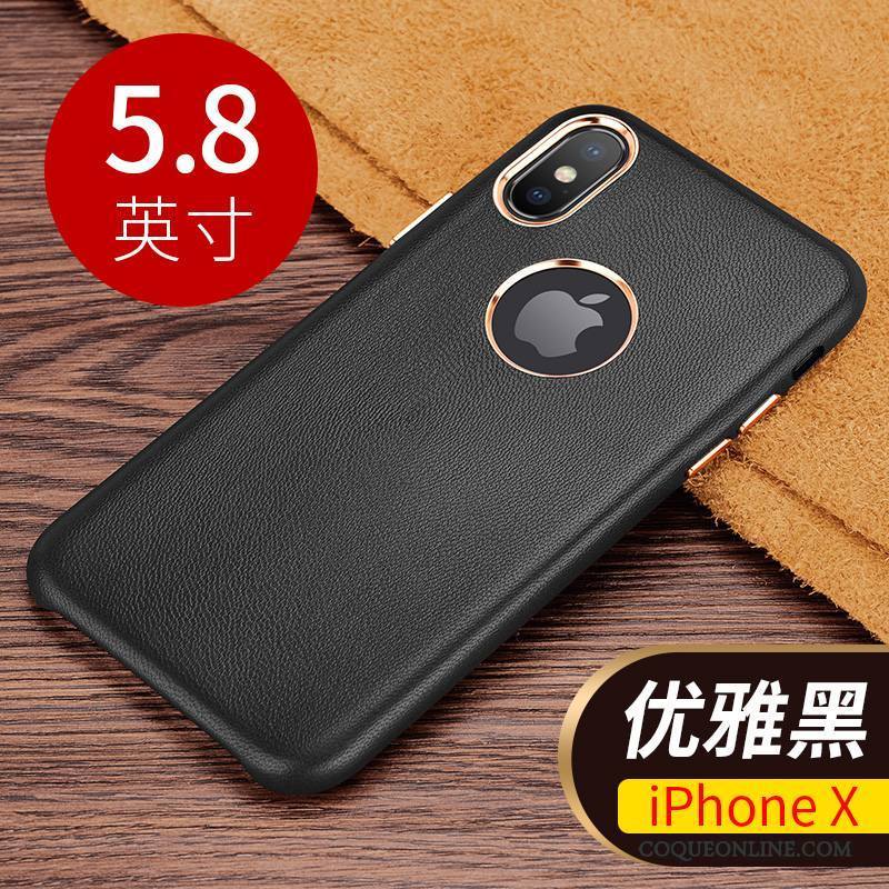 iPhone X Étui En Cuir Nouveau Luxe Cuir Véritable Protection Coque De Téléphone Incassable