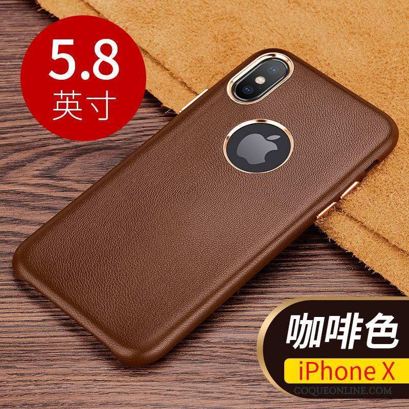 iPhone X Étui En Cuir Nouveau Luxe Cuir Véritable Protection Coque De Téléphone Incassable