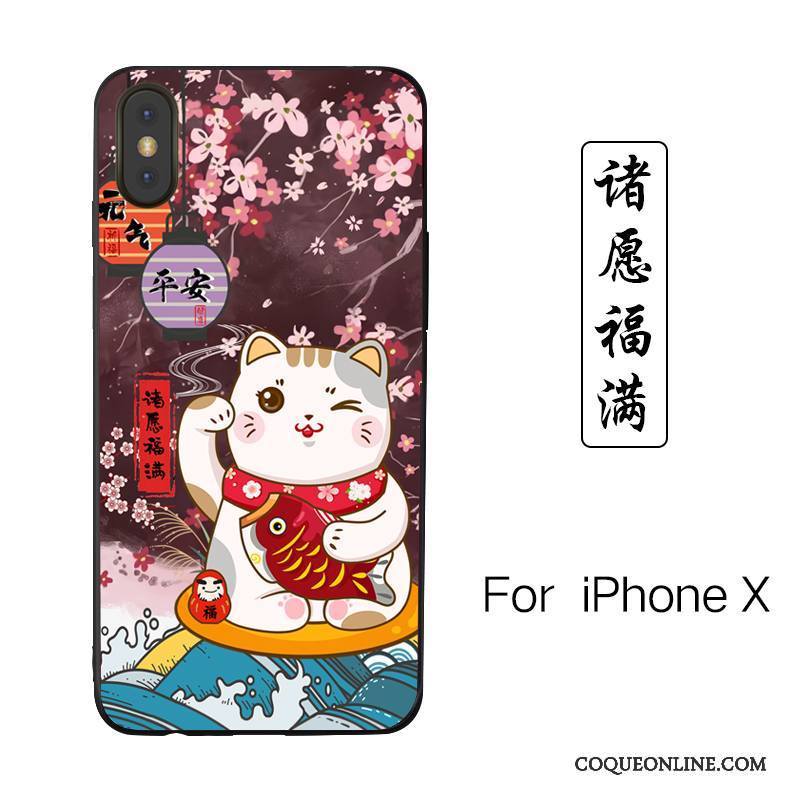 iPhone X Étui Richesse Peinture Dessin Animé Chat Nouveau Coque De Téléphone