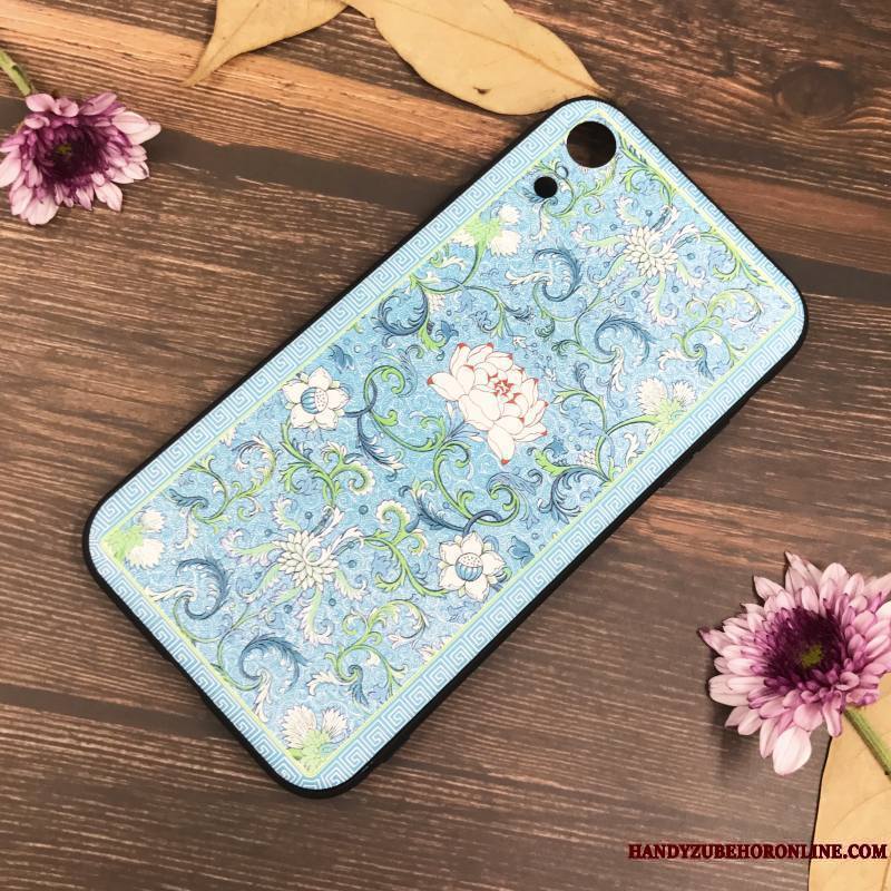 iPhone Xr Protection Étui Silicone Vintage Fluide Doux Bleu Coque De Téléphone