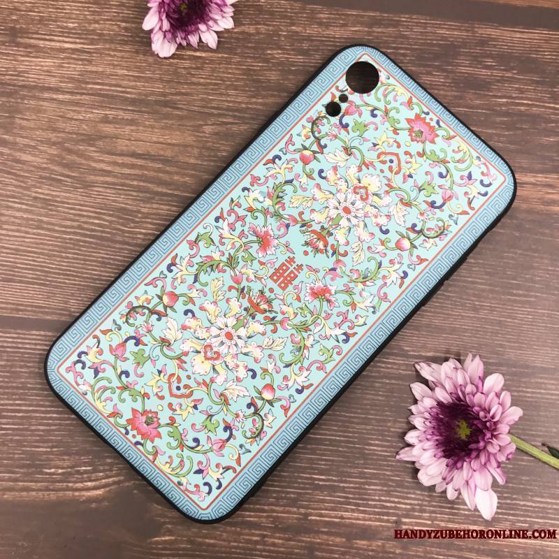 iPhone Xr Protection Étui Silicone Vintage Fluide Doux Bleu Coque De Téléphone