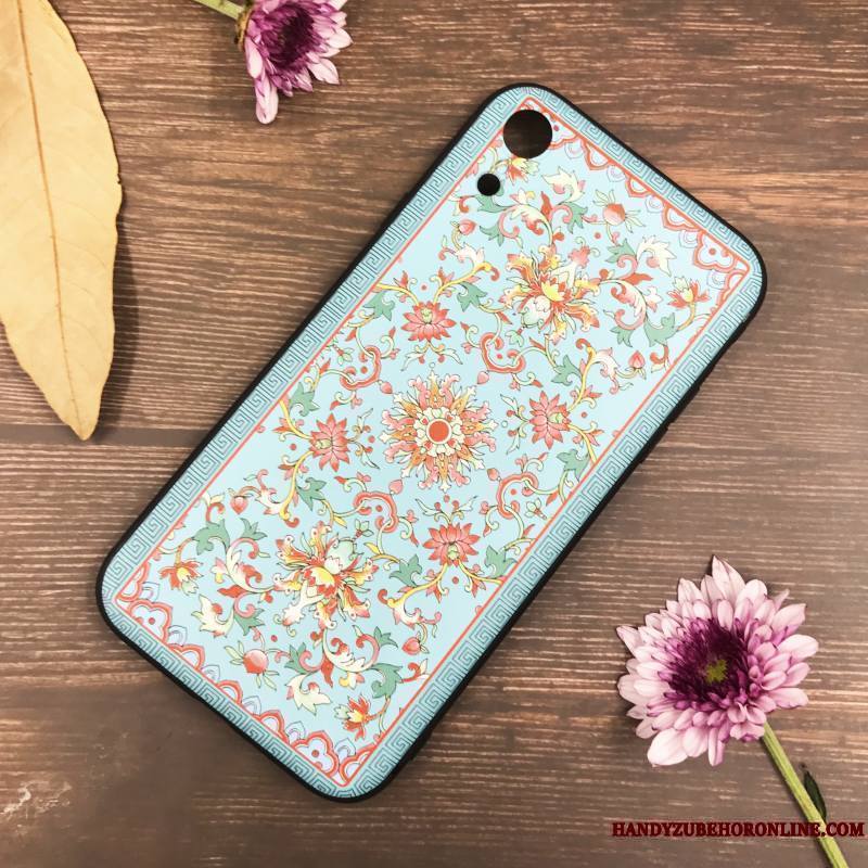 iPhone Xr Protection Étui Silicone Vintage Fluide Doux Bleu Coque De Téléphone