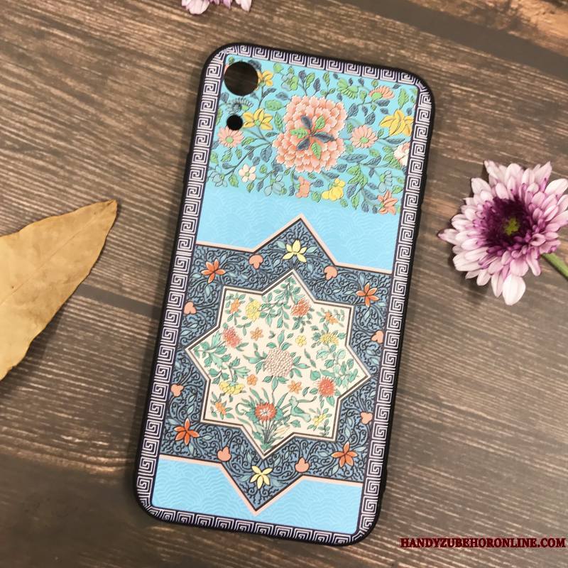 iPhone Xr Protection Étui Silicone Vintage Fluide Doux Bleu Coque De Téléphone