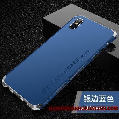 iPhone Xs Coque Délavé En Daim Incassable Étui Marque De Tendance Métal Bleu Tout Compris