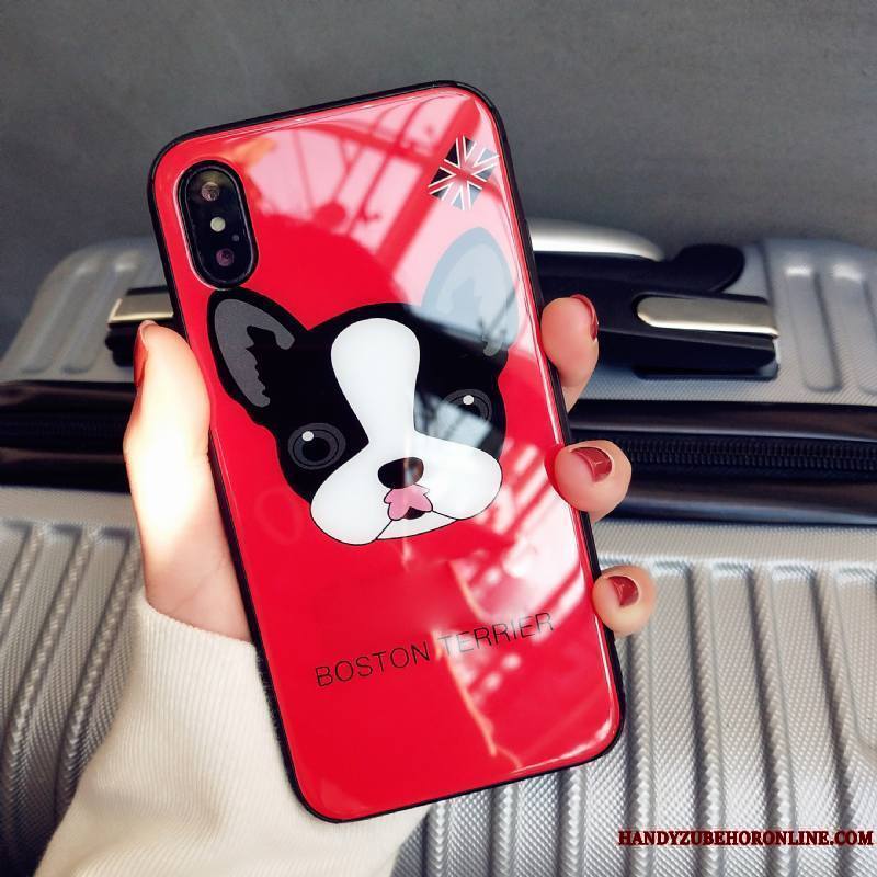 iPhone Xs Coque Rose Étui Protection Marque De Tendance Amoureux Net Rouge Verre