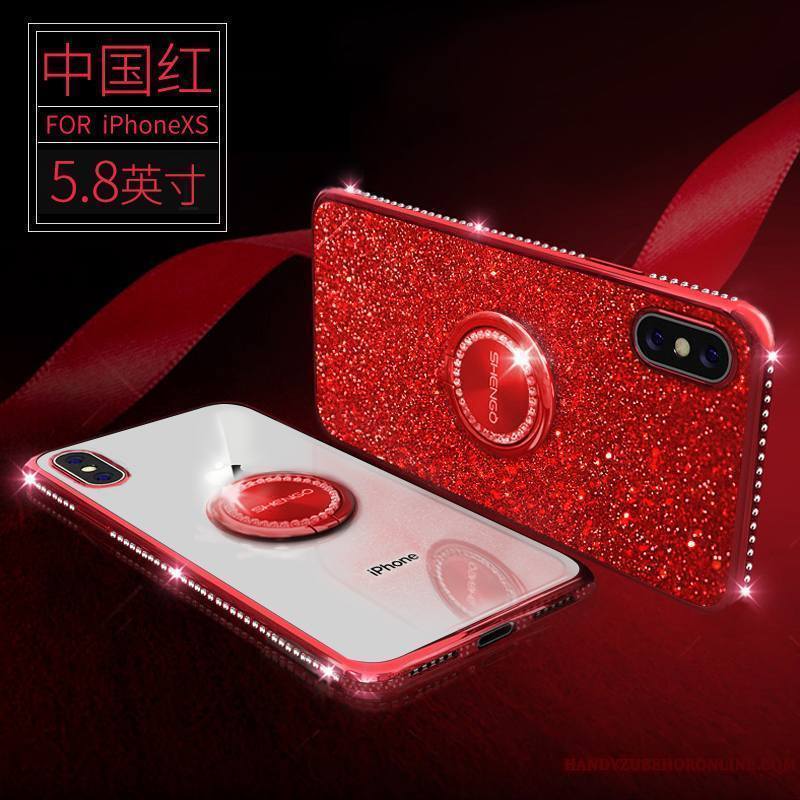 iPhone Xs Incassable Marque De Tendance Transparent Net Rouge Étui Très Mince Coque De Téléphone