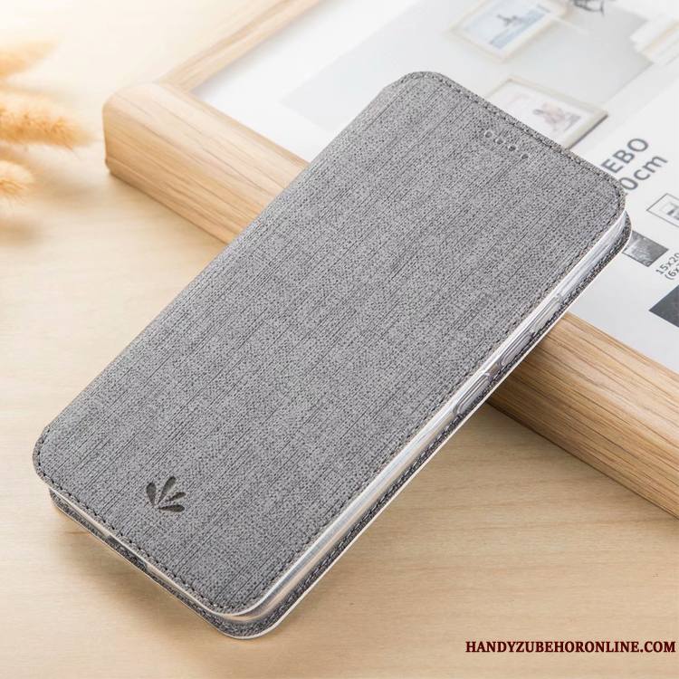 iPhone Xs Max Carte Housse Modèle Fleurie Tissu Gris Étui En Cuir Coque