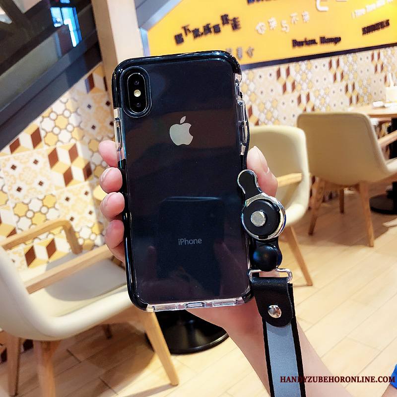 iPhone Xs Max Coque Créatif Incassable Transparent Amoureux Fluide Doux Noir Ornements Suspendus