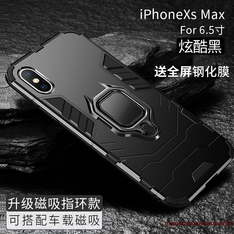 iPhone Xs Max Coque Marque De Tendance Tout Compris Étui Noir Nouveau Incassable Magnétisme