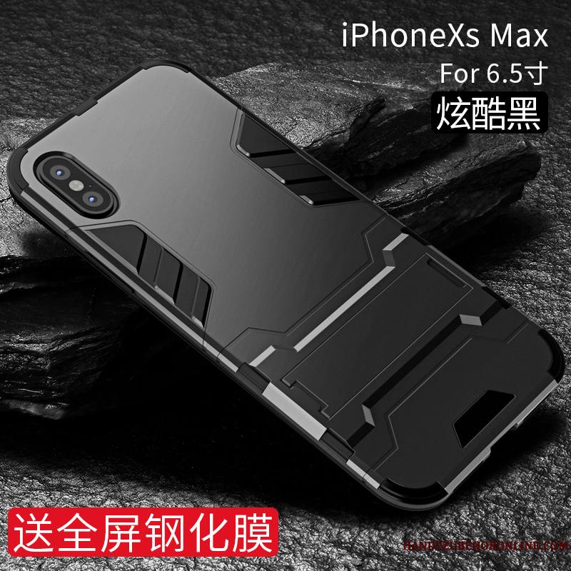iPhone Xs Max Coque Marque De Tendance Tout Compris Étui Noir Nouveau Incassable Magnétisme