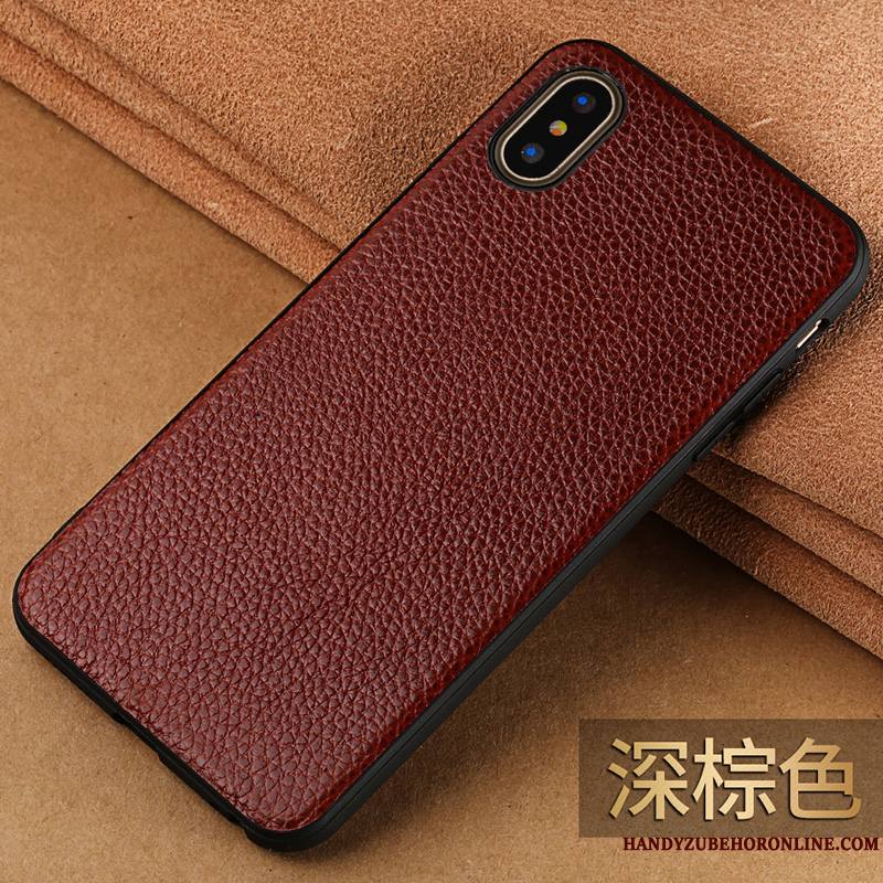 iPhone Xs Max Cuir Véritable Étui En Cuir Marque De Tendance Qualité Coque De Téléphone Élégant Personnalisé