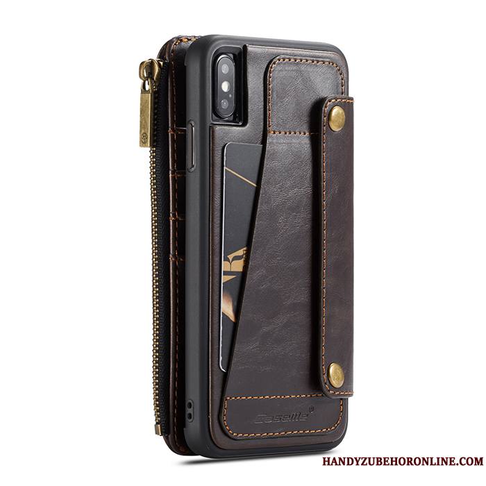 iPhone Xs Max Noir Incassable Étui En Cuir Carte Sac Carte Portefeuille Coque De Téléphone