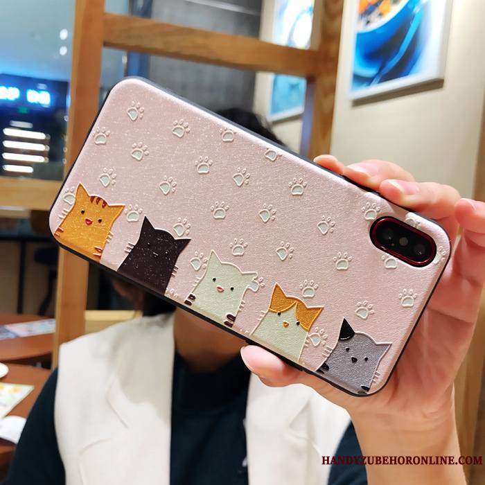 iPhone Xs Max Nouveau Gaufrage Étui Coque De Téléphone Fluide Doux Dessin Animé Chat