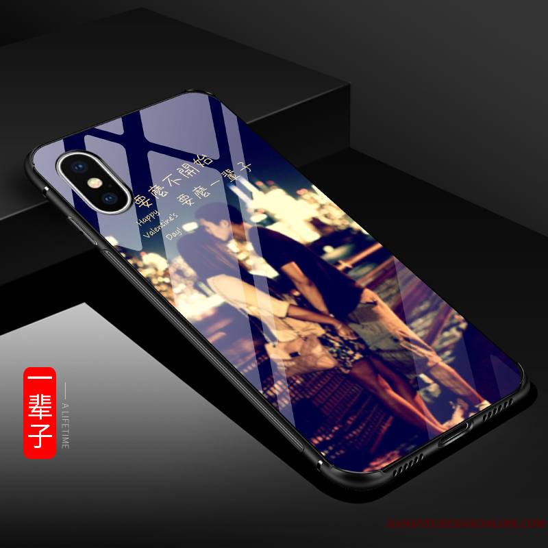 iPhone Xs Max Protection Personnalité Fluide Doux Tendance Verre Coque De Téléphone Bleu