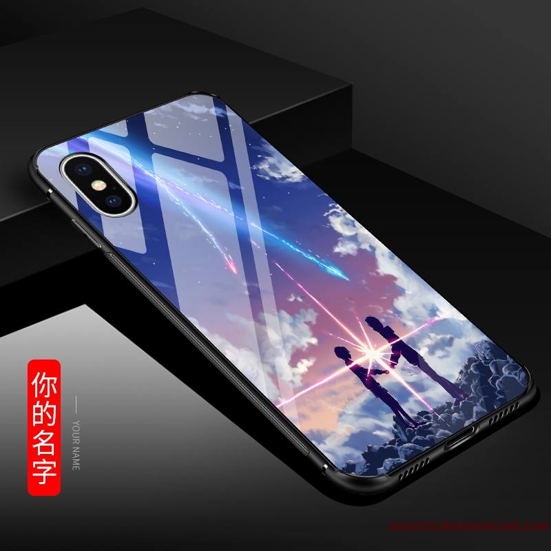 iPhone Xs Max Protection Personnalité Fluide Doux Tendance Verre Coque De Téléphone Bleu