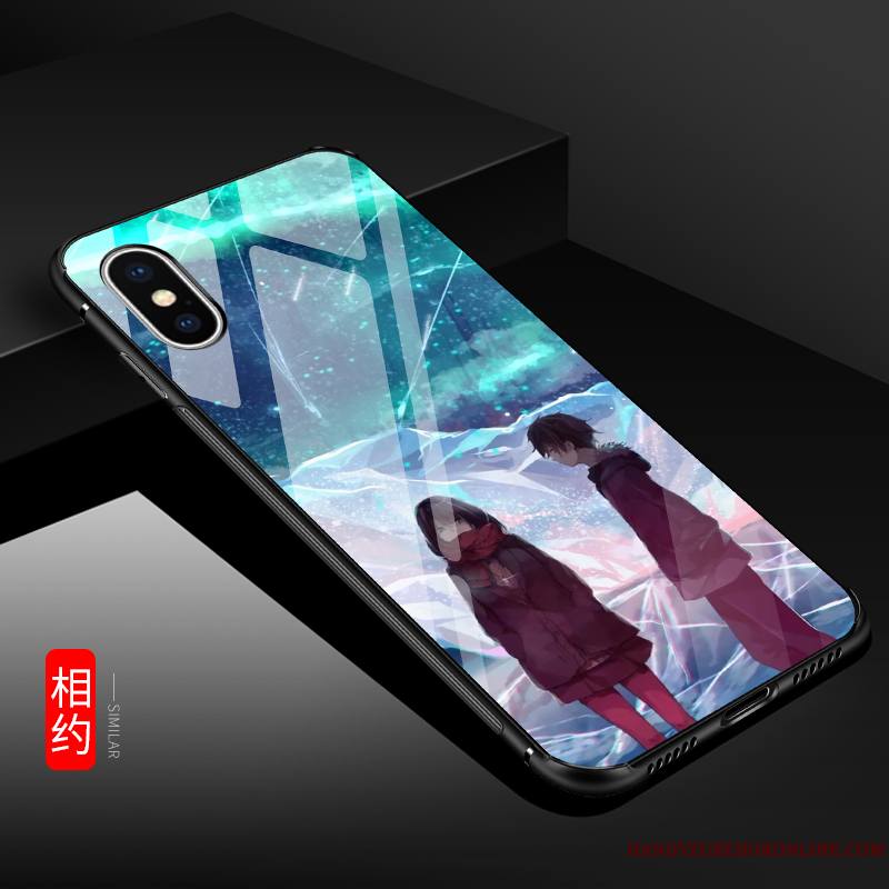 iPhone Xs Max Protection Personnalité Fluide Doux Tendance Verre Coque De Téléphone Bleu