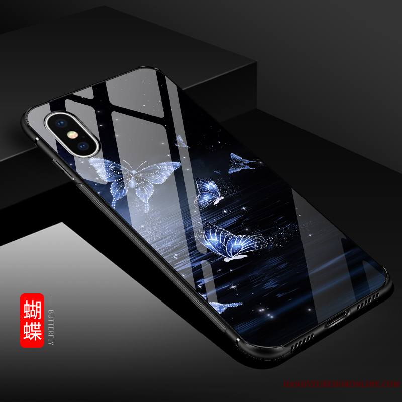 iPhone Xs Max Protection Personnalité Fluide Doux Tendance Verre Coque De Téléphone Bleu