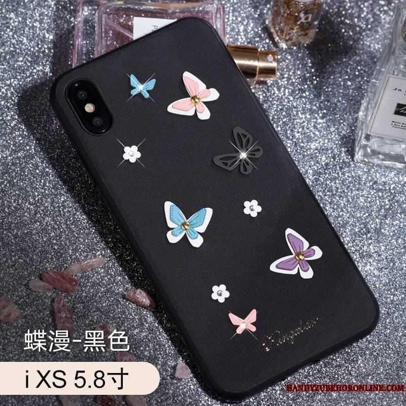 iPhone Xs Noir Coque De Téléphone Papillon Strass Créatif Luxe Dimensionnel