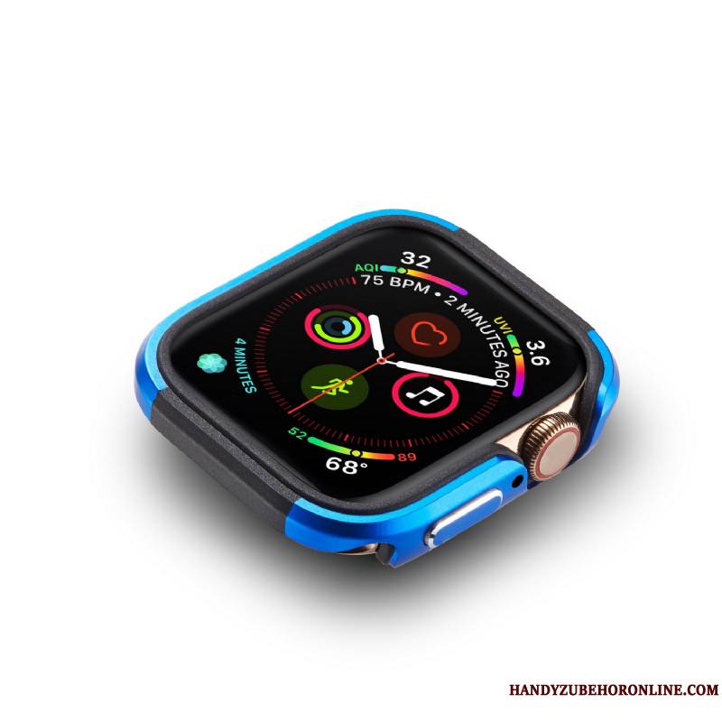 Apple Watch Series 4 Coque Bleu Pu Tendance Border Métal Alliage Incassable