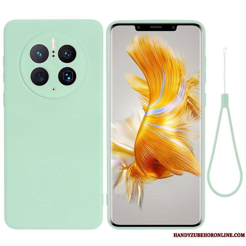 Coque Huawei Mate 50 Pro Silicone Liquide avec Lanière