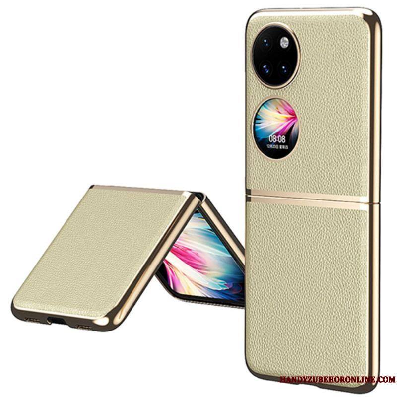 Coque Huawei P50 Pocket Simili Cuir Rebords Style Métal