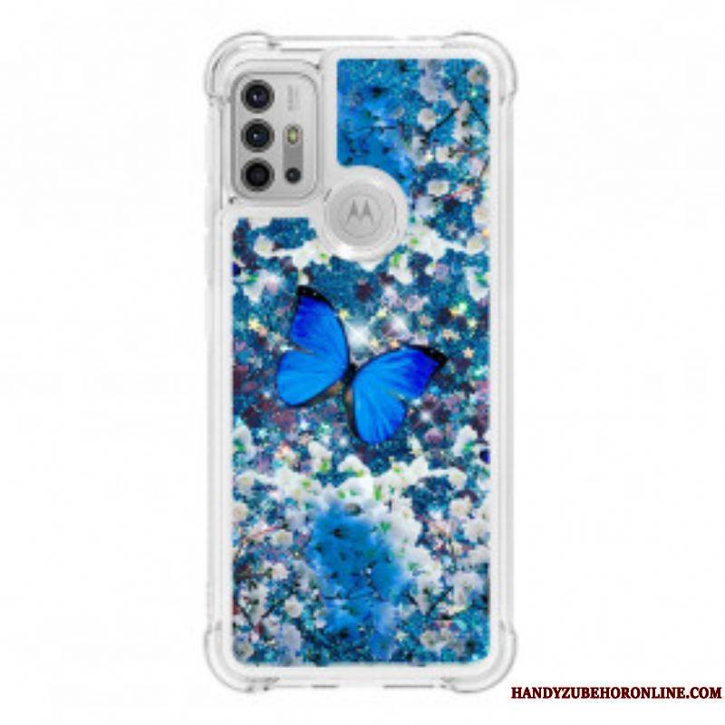 Coque Moto G30 / Moto G10 Papillons Bleus Paillettes