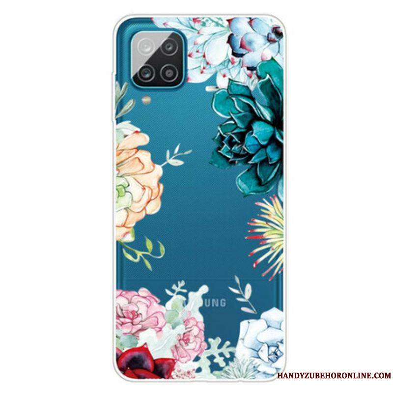 Coque Samsung Galaxy A12 / M12 Transparente Fleurs Aquarelle