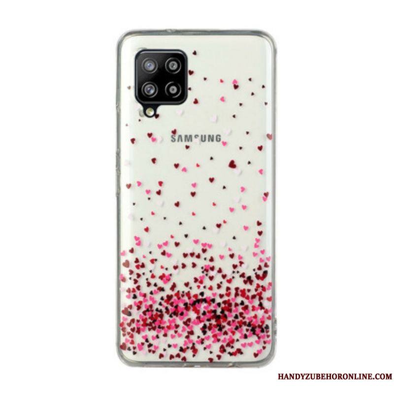 Coque Samsung Galaxy A12 / M12 Transparente Multiples Coeurs Rouges