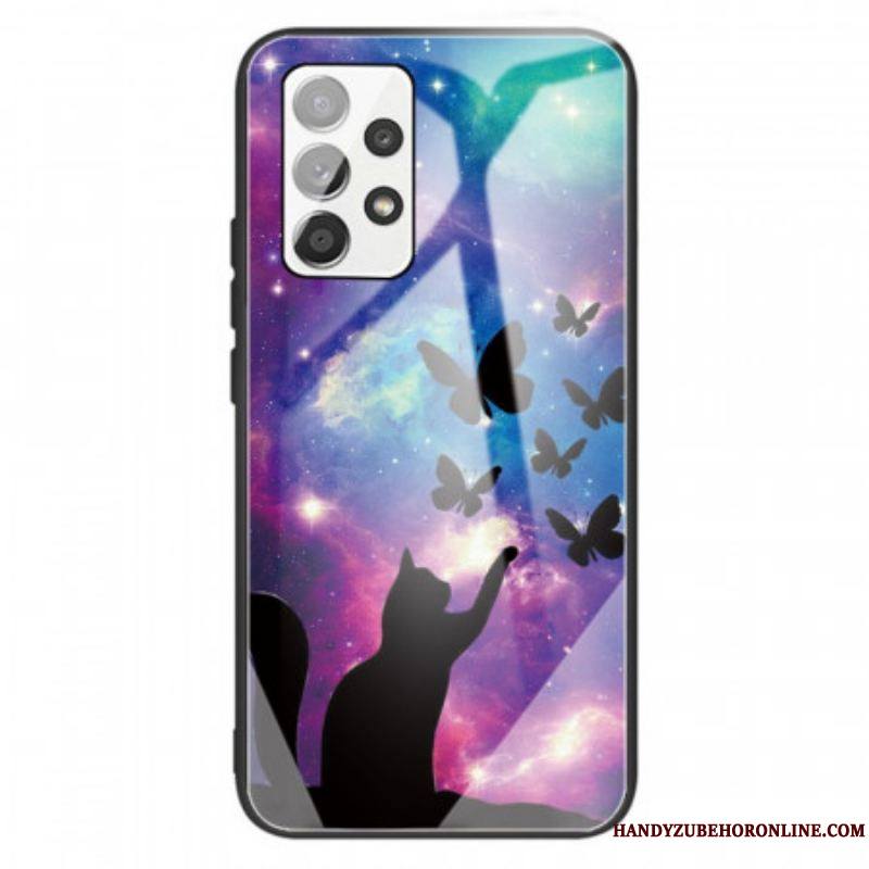 Coque Samsung Galaxy A13 Verre Trempé Chat et Papillons