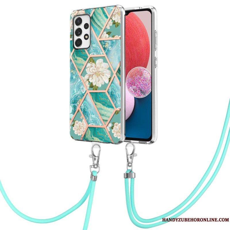 Coque Samsung Galaxy A13 à Cordon Fleurs