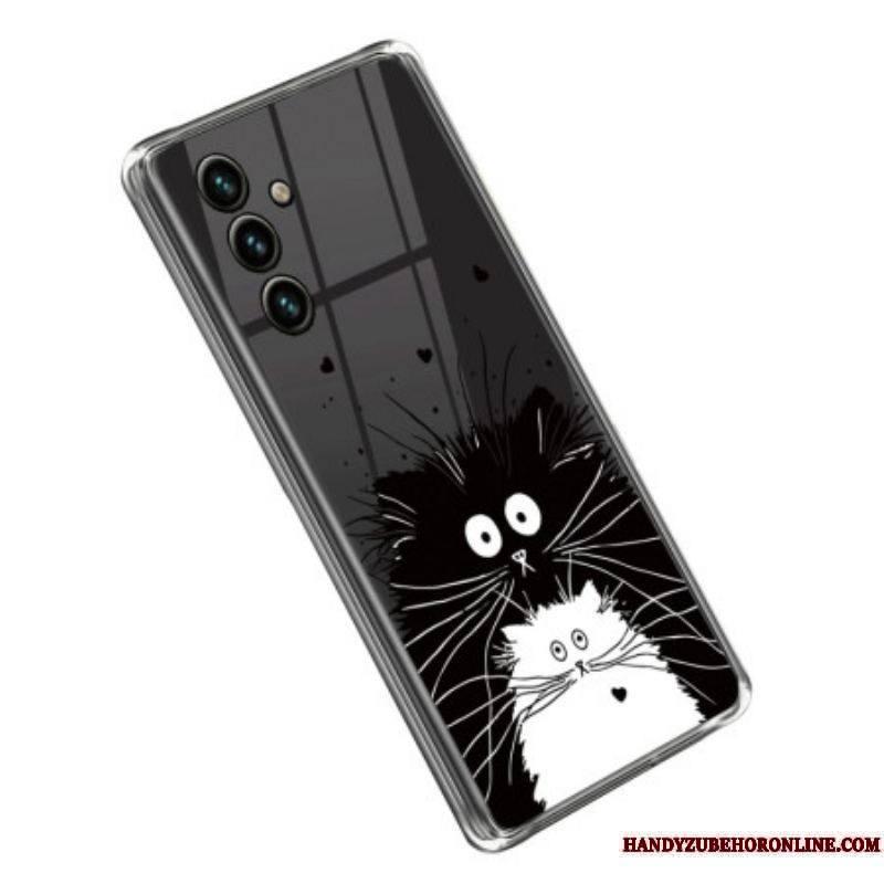 Coque Samsung Galaxy A14 5G / A14 Transparente Chat Blanc Chat Noir