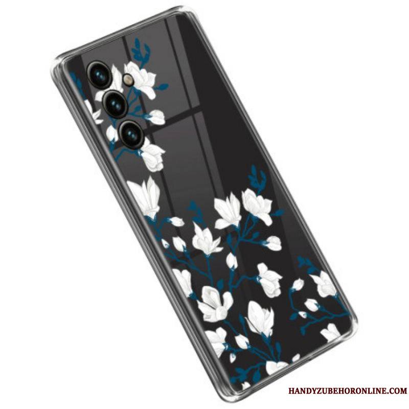 Coque Samsung Galaxy A14 5G / A14 Transparente Fleurs Blanches