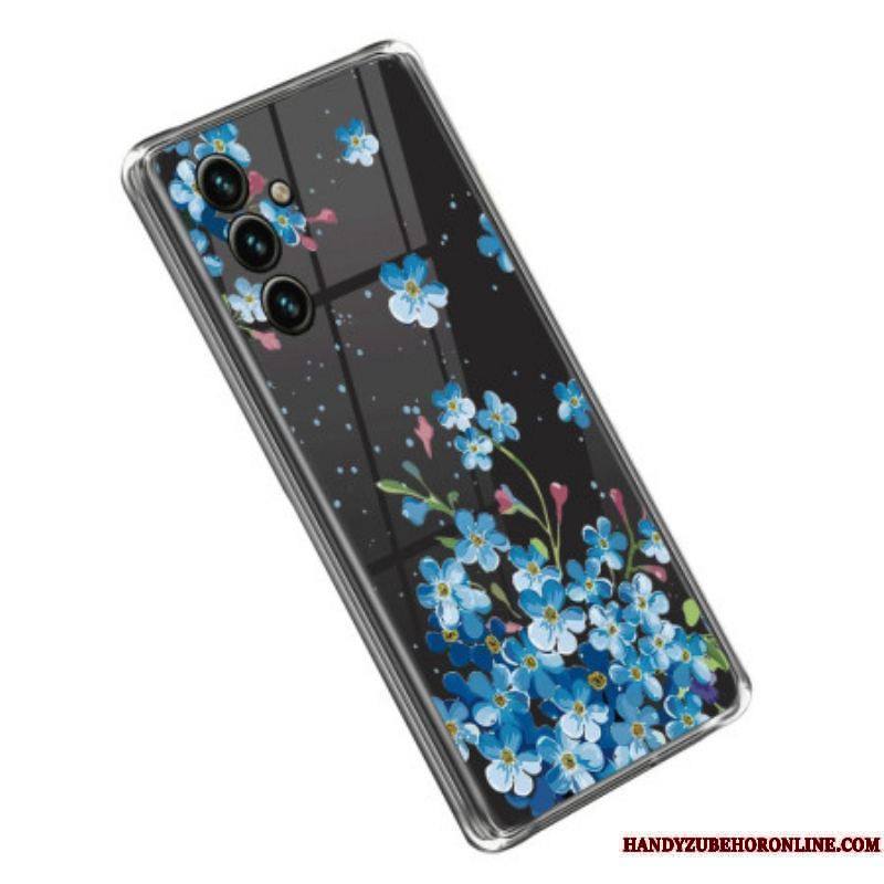 Coque Samsung Galaxy A14 5G / A14 Transparente Fleurs Bleues