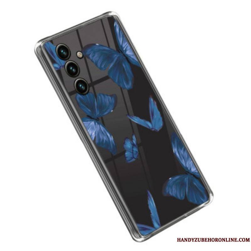 Coque Samsung Galaxy A14 5G / A14 Transparente Papillons Bleus