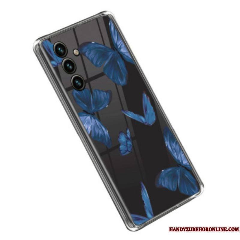 Coque Samsung Galaxy A14 5G / A14 Transparente Papillons Bleus