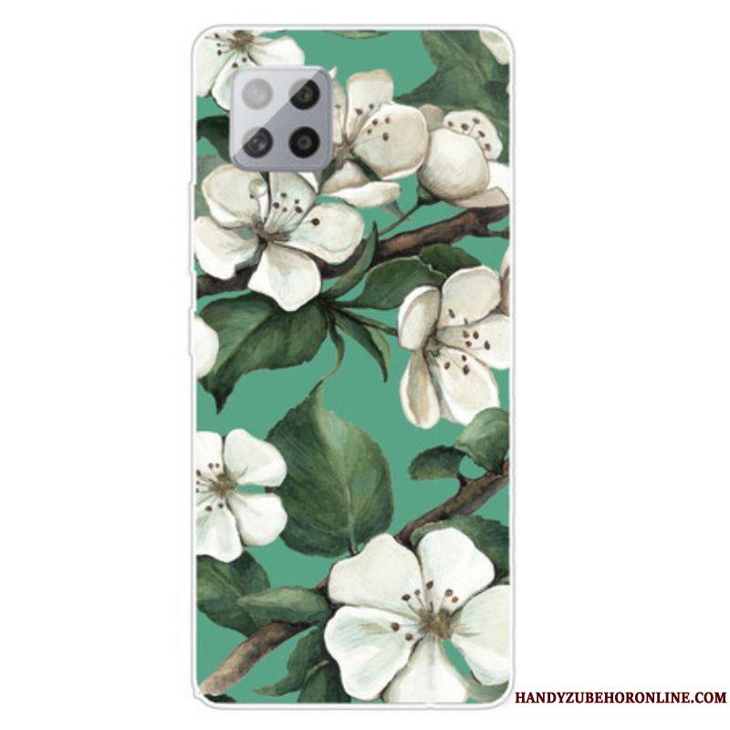 Coque Samsung Galaxy A42 5G Fleurs Blanches Peintes