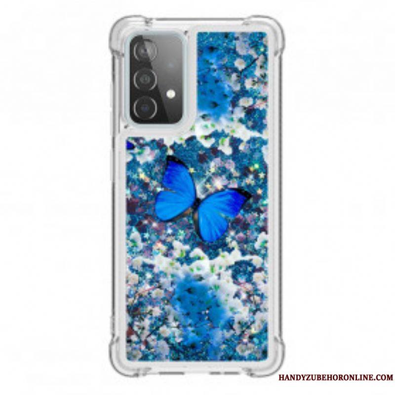 Coque Samsung Galaxy A52 4G / A52 5G / A52s 5G Papillons Bleus Paillettes