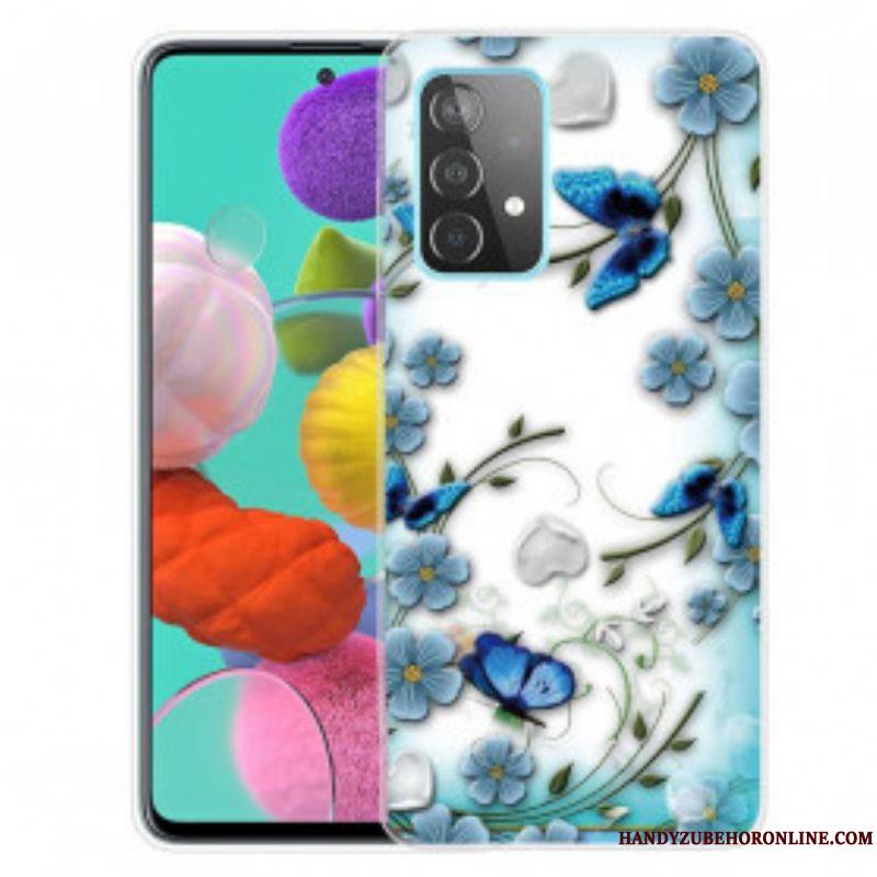 Coque Samsung Galaxy A52 4G / A52 5G / A52s 5G Papillons et Fleurs Rétros