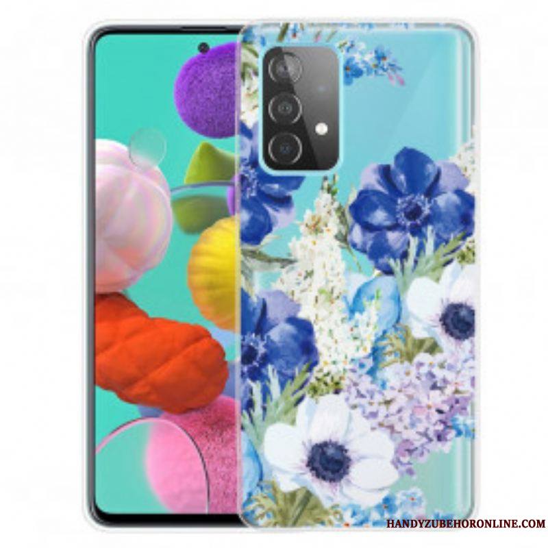 Coque Samsung Galaxy A52 4G / A52 5G / A52s 5G Transparente Fleurs Bleues Aquarelle