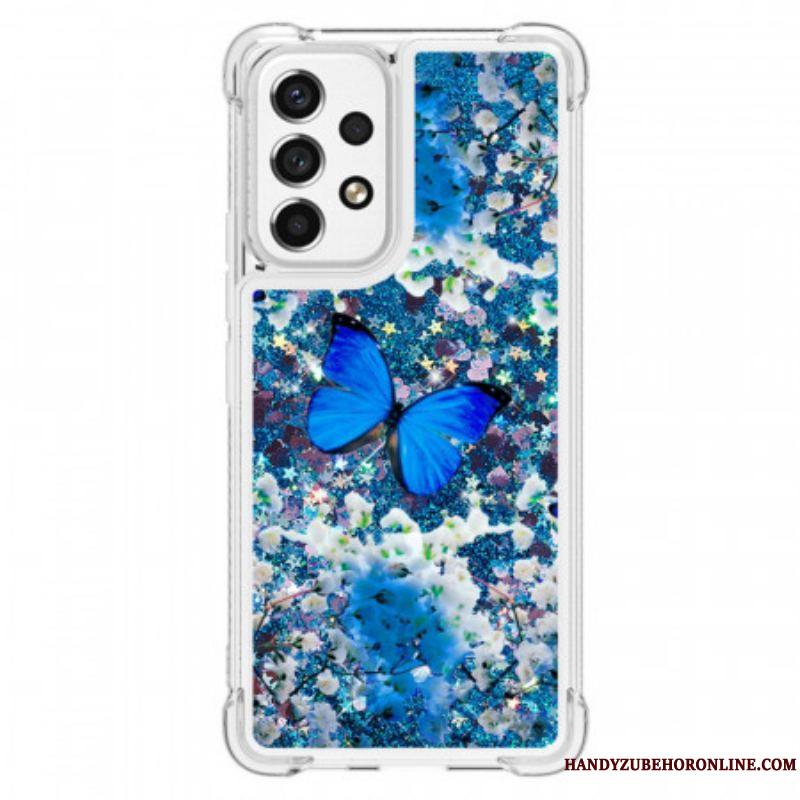 Coque Samsung Galaxy A53 5G Papillons Bleus Paillettes